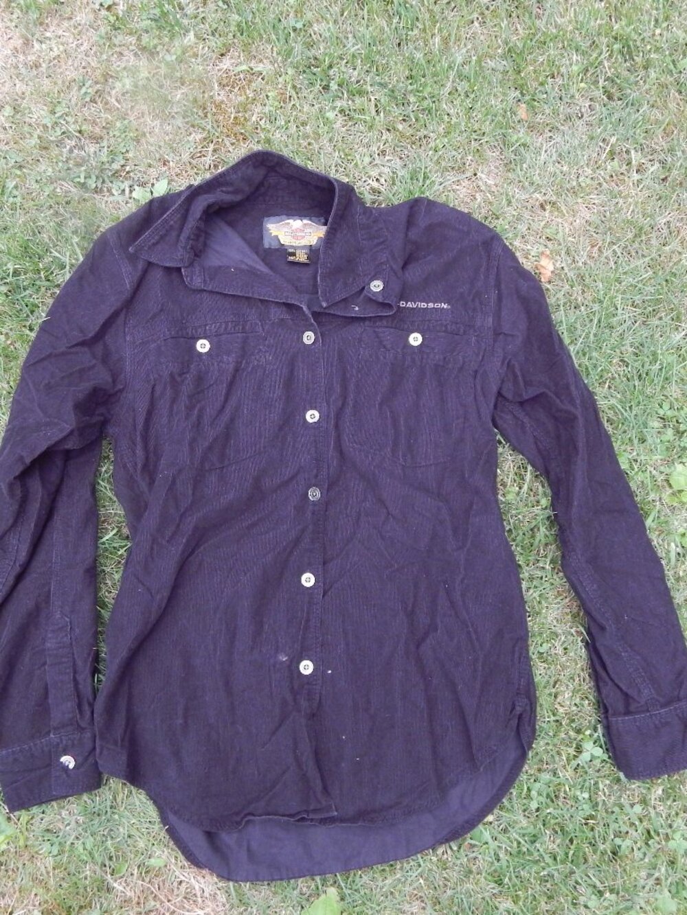 Harley Davidson Long Sleeve Corduroy Black Button Front Shirt Medium